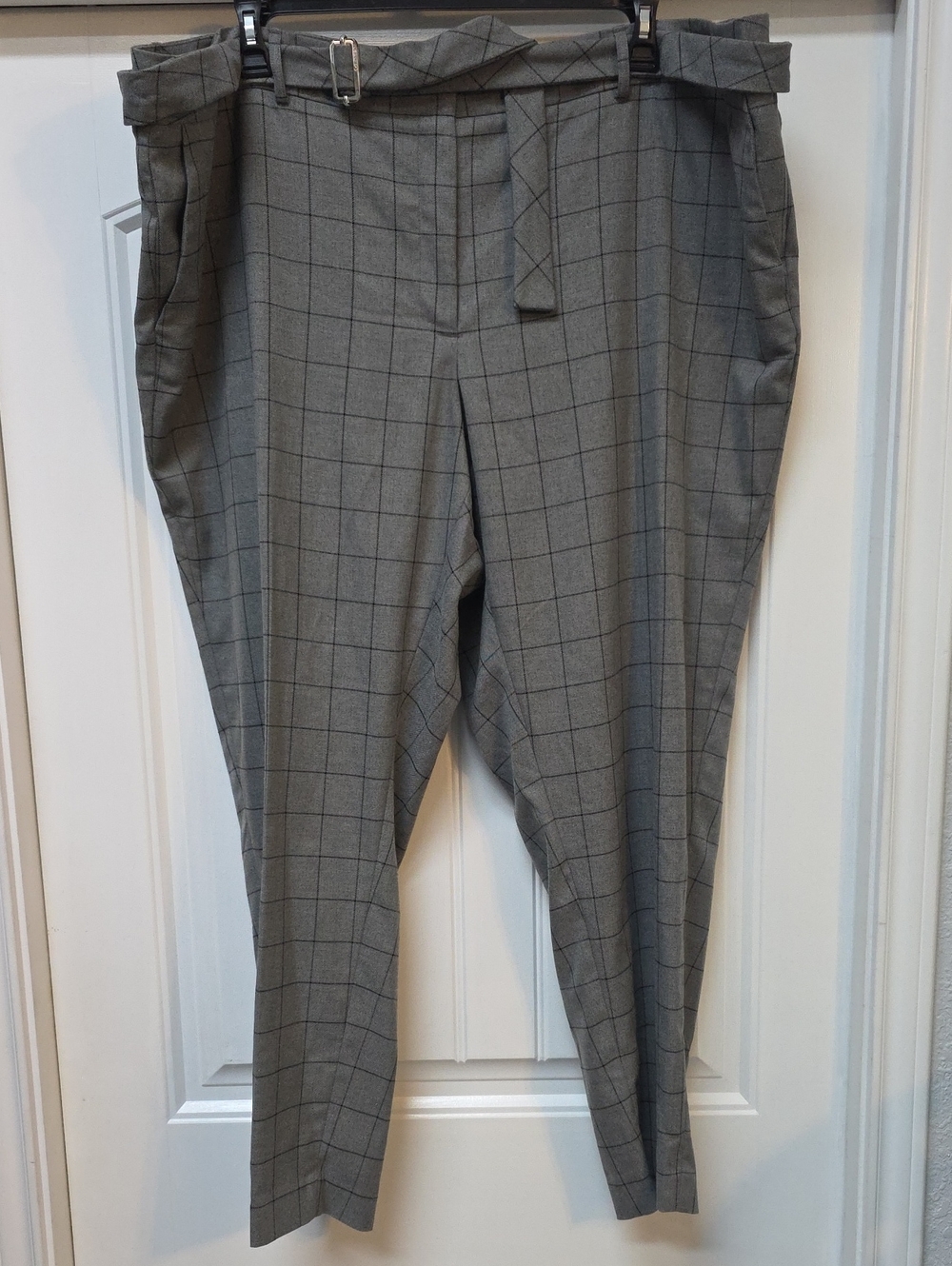 Calvin Klein Gray Windowpane Dress Pants with Tie Belt - Sz 24W